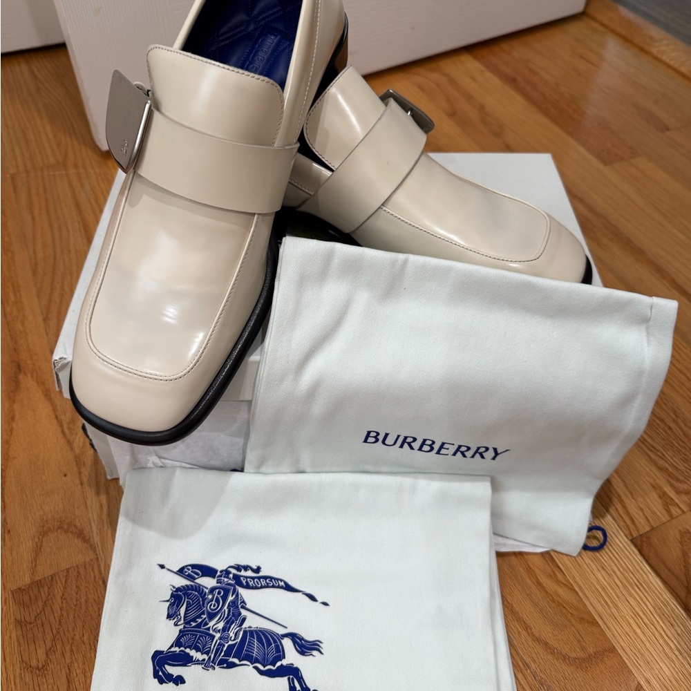 Burberry Cream Leather Bit Loafers with Black Soles